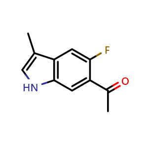 Chemical structure of 1-(5-fluoro-3-methyl-1H-indol-6-yl)ethan-1-one , CAS 2748630-10-4, AChemBlock U141460