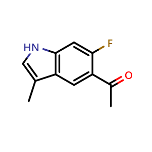 Chemical structure of 1-(6-fluoro-3-methyl-1H-indol-5-yl)ethan-1-one , CAS 2741594-49-8, AChemBlock U141468