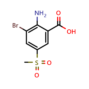 Chemical structure of 2-amino-3-bromo-5-(methylsulfonyl)benzoic acid , CAS 2749928-22-9, AChemBlock U141479