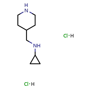 Chemical structure of N-(4-Piperidylmethyl)cyclopropanamine dihydrochloride , CAS 2409597-15-3, AChemBlock U141499