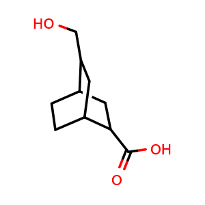 Chemical structure of 5-(Hydroxymethyl)bicyclo[2.2.2]octane-2-carboxylic acid , CAS 2568130-94-7, AChemBlock U141520