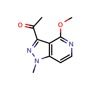 Chemical structure of 1-(4-methoxy-1-methyl-1H-pyrazolo[4,3-c]pyridin-3-yl)ethan-1-one , CAS 2741602-04-8, AChemBlock U141523