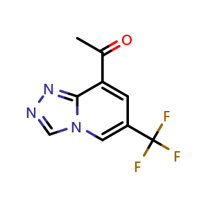 Chemical structure of 1-(6-(trifluoromethyl)-[1,2,4]triazolo[4,3-a]pyridin-8-yl)ethan-1-one , CAS 2739753-46-7, AChemBlock U141527