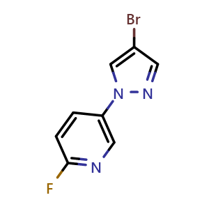 Chemical structure of 5-(4-Bromo-1H-pyrazol-1-yl)-2-fluoropyridine , CAS 2512213-75-9, AChemBlock U141533