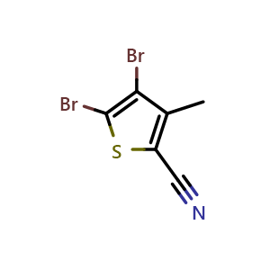 Chemical structure of 4,5-Dibromo-3-methylthiophene-2-carbonitrile , CAS 266338-05-0, AChemBlock U141539