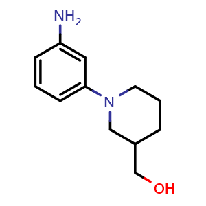 Chemical structure of 1-(3-Aminophenyl)piperidine-3-methanol , CAS 1154253-54-9, AChemBlock U141570