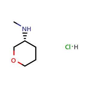 Chemical structure of (3R)-N-methyltetrahydropyran-3-amine hydrochloride , CAS 2708341-16-4, AChemBlock U141573