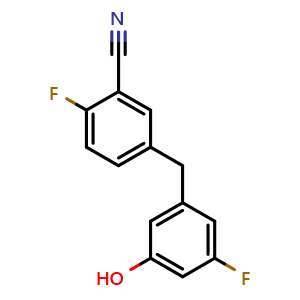 Chemical structure of 2-Fluoro-5-(3-fluoro-5-hydroxybenzyl)benzonitrile , CAS 2829832-43-9, AChemBlock U141592