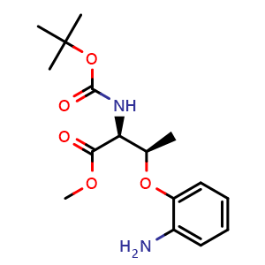 Chemical structure of Methyl (2S,3R)-2-(Boc-amino)-3-(2-aminophenoxy)butanoate , CAS 2388985-26-8, AChemBlock U141593