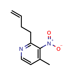 Chemical structure of 2-(3-Buten-1-yl)-4-methyl-3-nitropyridine , CAS 2389017-88-1, AChemBlock U141594