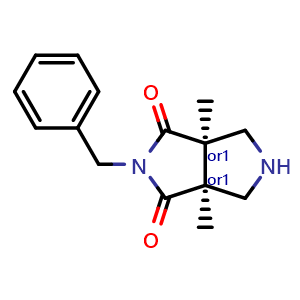 Chemical structure of cis-5-benzyl-3a,6a-dimethyl-2,3-dihydro-1H-pyrrolo[3,4-c]pyrrole-4,6-dione , CAS 2725790-84-9, AChemBlock U141606