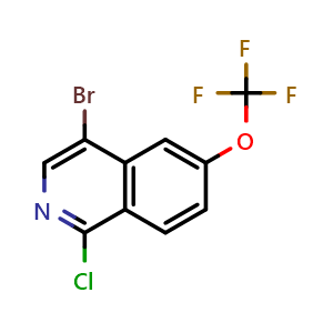 Chemical structure of 4-bromo-1-chloro-6-(trifluoromethoxy)isoquinoline , CAS 2740634-98-2, AChemBlock U141607