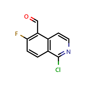 Chemical structure of 1-chloro-6-fluoroisoquinoline-5-carbaldehyde , CAS 2749760-65-2, AChemBlock U141613