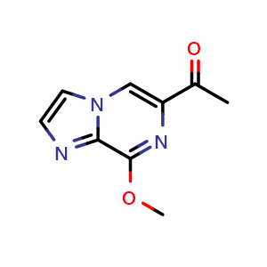 Chemical structure of 1-(8-methoxyimidazo[1,2-a]pyrazin-6-yl)ethan-1-one , CAS 2740866-81-1, AChemBlock U141617