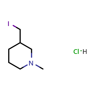 Chemical structure of 3-(iodomethyl)-1-methyl-piperidine hydrochloride , CAS 2725791-08-0, AChemBlock U141622