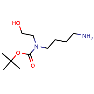 Chemical structure of tert-Butyl 4-aminobutyl2-hydroxyethylcarbamate , CAS 2708286-99-9, AChemBlock U141657