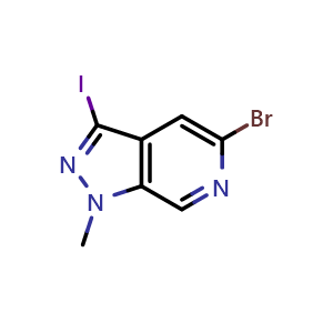 Chemical structure of 5-bromo-3-iodo-1-methyl-1H-pyrazolo[3,4-c]pyridine , CAS 2748289-09-8, AChemBlock U141661