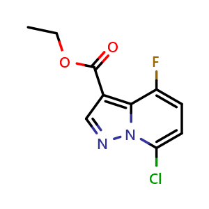 Chemical structure of ethyl 7-chloro-4-fluoropyrazolo[1,5-a]pyridine-3-carboxylate , CAS 2748453-04-3, AChemBlock U141662
