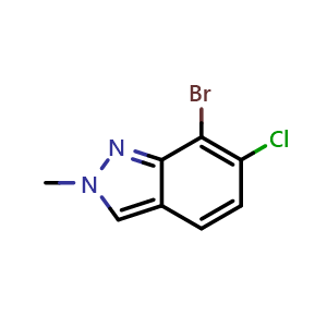 Chemical structure of 7-bromo-6-chloro-2-methyl-indazole , CAS 2725790-85-0, AChemBlock U141663