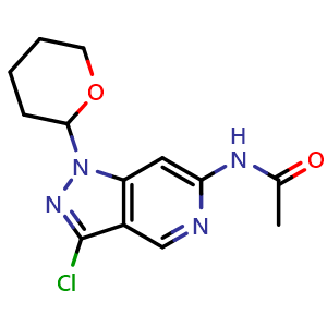 Chemical structure of N-(3-chloro-1-tetrahydropyran-2-yl-pyrazolo[4,3-c]pyridin-6-yl)acetamide , CAS 2708286-43-3, AChemBlock U141670