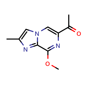 Chemical structure of 1-(8-methoxy-2-methylimidazo[1,2-a]pyrazin-6-yl)ethan-1-one , CAS 2741727-77-3, AChemBlock U141685