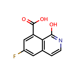 Chemical structure of 6-Fluoro-1-hydroxyisoquinoline-8-carboxylic acid , CAS 2742909-98-2, AChemBlock U141698
