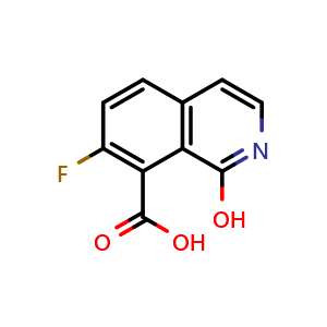 Chemical structure of 7-fluoro-1-hydroxyisoquinoline-8-carboxylic acid , CAS 2740874-70-6, AChemBlock U141700