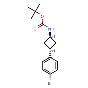 Chemical structure of trans-N-Boc-3-(4-bromophenyl)cyclobutanamine , CAS 2253621-30-4, AChemBlock U141744