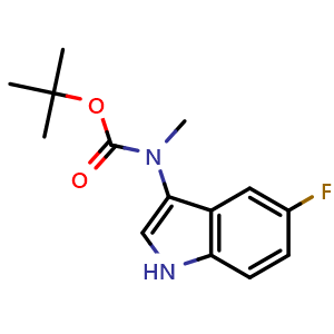 Chemical structure of tert-Butyl (5-fluoro-1H-indol-3-yl)methylcarbamate , CAS 2740660-81-3, AChemBlock U141750