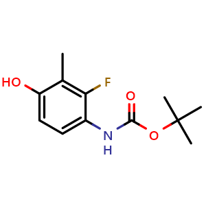 Chemical structure of 4-(Boc-amino)-3-fluoro-2-methylphenol , CAS 2135339-54-5, AChemBlock U141758