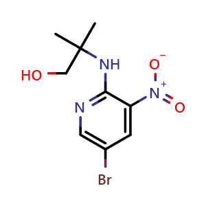 Chemical structure of 2-((5-bromo-3-nitropyridin-2-yl)amino)-2-methylpropan-1-ol , CAS 1250231-71-0, AChemBlock U141760