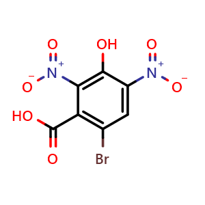 Chemical structure of 6-Bromo-3-hydroxy-2,4-dinitrobenzoic acid , CAS 2135340-01-9, AChemBlock U141779