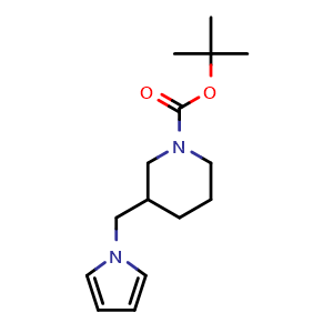 Chemical structure of 1-Boc-3-[(1-pyrrolyl)methyl]piperidine , CAS 2409597-46-0, AChemBlock U141782