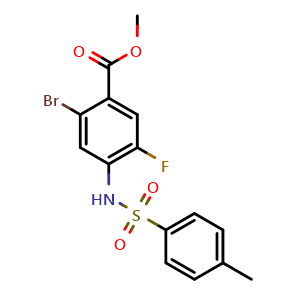 Chemical structure of Methyl 2-Bromo-5-fluoro-4-(4-methylphenylsulfonamido)benzoate , CAS 2181829-39-8, AChemBlock U141784