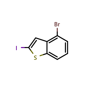 Chemical structure of 4-Bromo-2-iodobenzothiophene , CAS 2181829-17-2, AChemBlock U141790