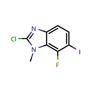 Chemical structure of 2-chloro-7-fluoro-6-iodo-1-methyl-1H-benzo[d]imidazole , CAS 2741743-89-3, AChemBlock U141803