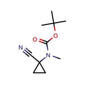 Chemical structure of 1-[Boc(methyl)amino]cyclopropanecarbonitrile , CAS 2004303-09-5, AChemBlock U141805