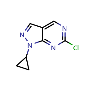 Chemical structure of 6-Chloro-1-cyclopropyl-1H-pyrazolo[3,4-d]pyrimidine , CAS 2230521-69-2, AChemBlock U141807