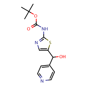 Chemical structure of 2-(Boc-amino)-alpha-(4-pyridyl)thiazole-5-methanol , CAS 2205882-53-5, AChemBlock U141817