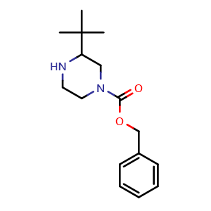 Chemical structure of 1-Cbz-3-(tert-butyl)piperazine , CAS 2421146-48-5, AChemBlock U141830