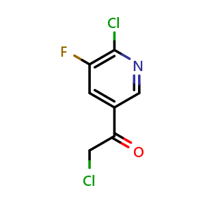 Chemical structure of 2-chloro-1-(6-chloro-5-fluoropyridin-3-yl)ethan-1-one , CAS 2749711-49-5, AChemBlock U141850