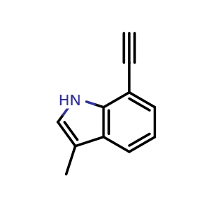 Chemical structure of 7-ethynyl-3-methyl-1H-indole , CAS 2751277-69-5, AChemBlock U141878