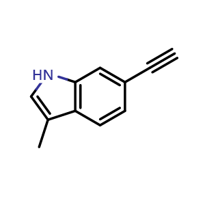 Chemical structure of 6-ethynyl-3-methyl-1H-indole , CAS 2749760-46-9, AChemBlock U141879