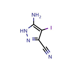 Chemical structure of 5-amino-4-iodo-1H-pyrazole-3-carbonitrile , AChemBlock U141896