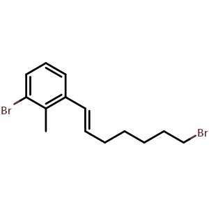 Chemical structure of 1-Bromo-3-(7-Bromo-1-hepten-1-yl)-2-toluene , CAS 2449386-95-0, AChemBlock U141909