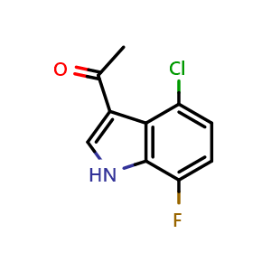 Chemical structure of 1-(4-chloro-7-fluoro-1H-indol-3-yl)ethan-1-one , CAS 2748289-32-7, AChemBlock U141935