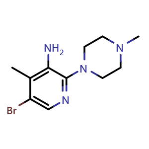 Chemical structure of 5-bromo-4-methyl-2-(4-methylpiperazin-1-yl)pyridin-3-amine , CAS 2741390-83-8, AChemBlock U141950
