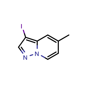 Chemical structure of 3-iodo-5-methylpyrazolo[1,5-a]pyridine , CAS 2749711-44-0, AChemBlock U141985