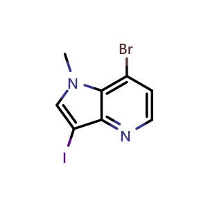 Chemical structure of 7-bromo-3-iodo-1-methyl-1H-pyrrolo[3,2-b]pyridine , CAS 2740369-32-6, AChemBlock U142002