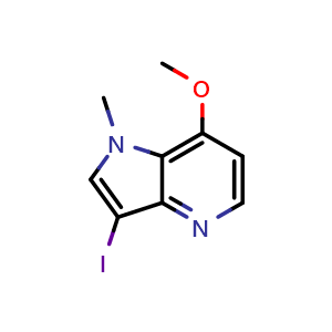 Chemical structure of 3-iodo-7-methoxy-1-methyl-1H-pyrrolo[3,2-b]pyridine , CAS 2739789-74-1, AChemBlock U142030